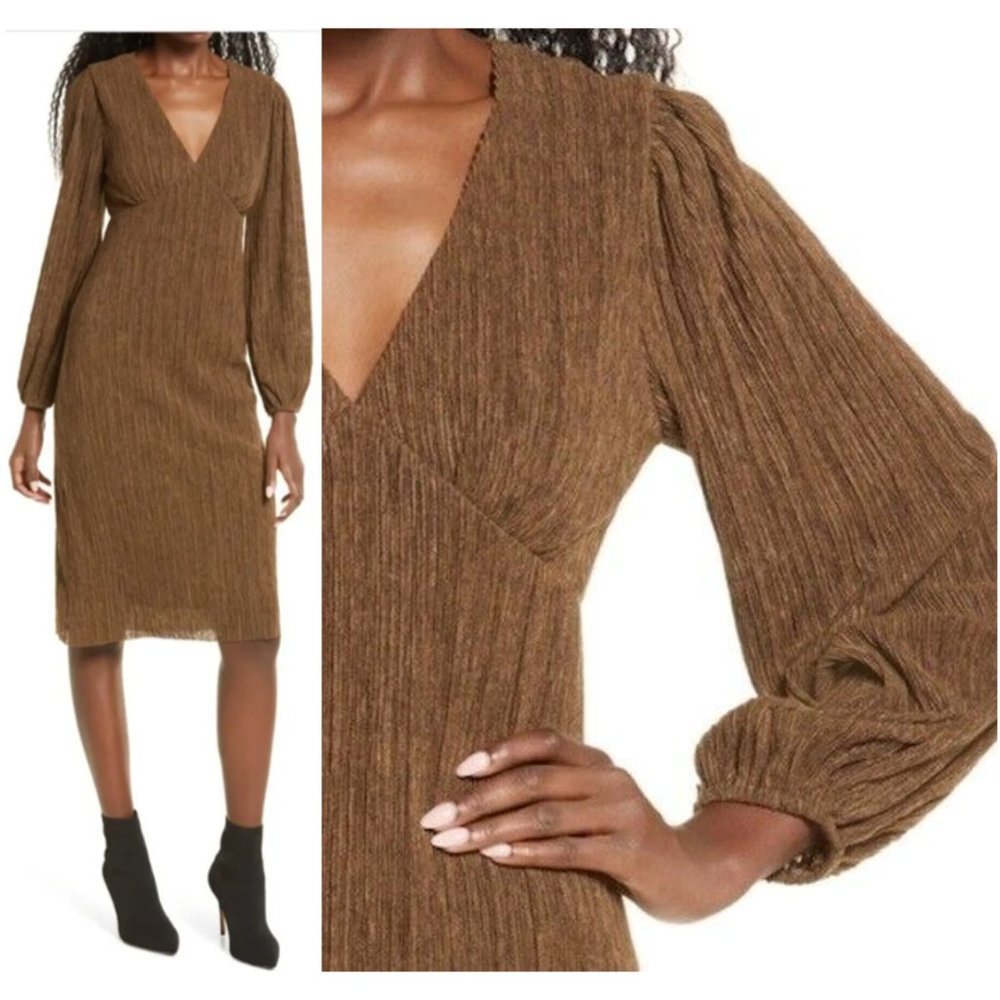 All in Favor Plissé Empire Waist Midi Dress